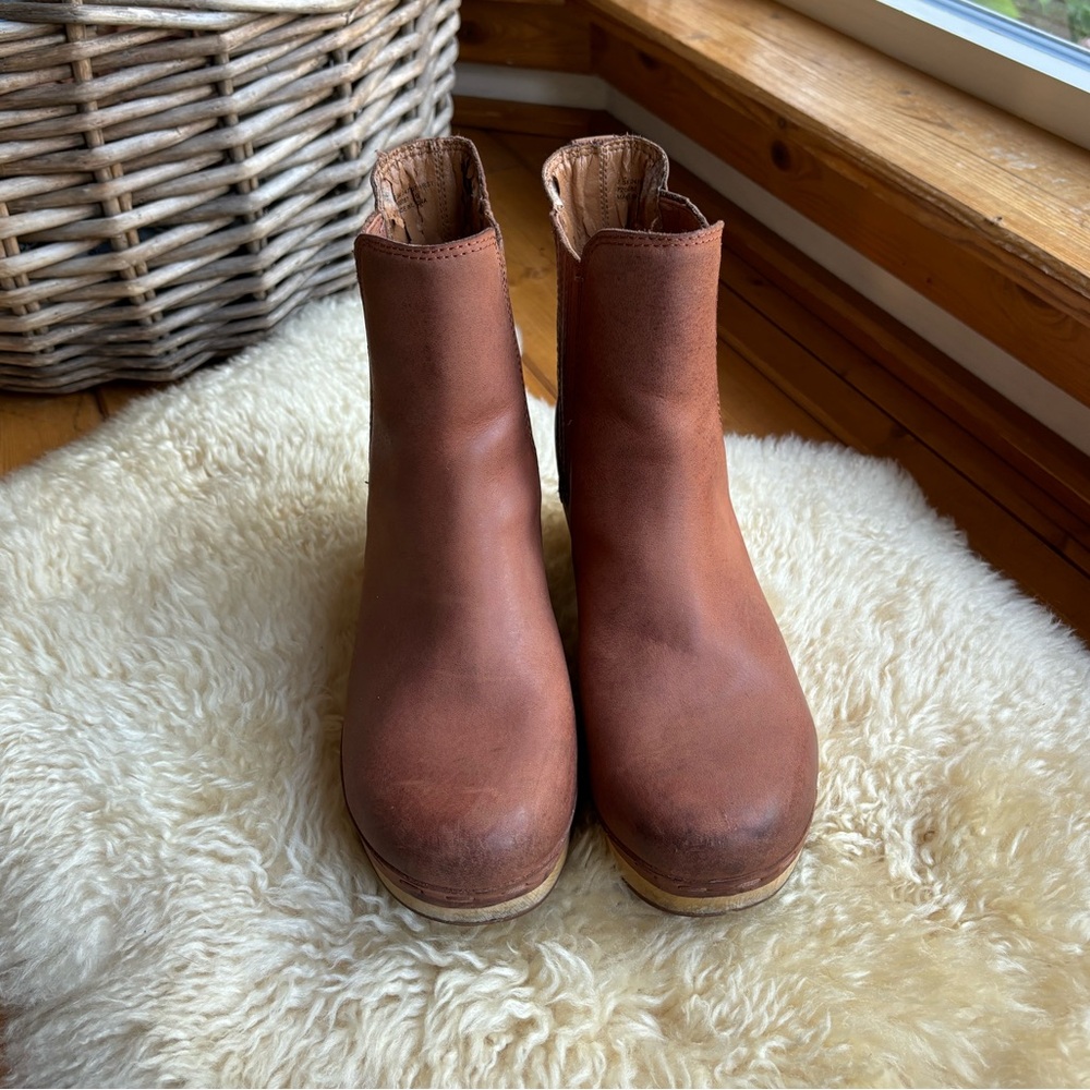 Women's Brown Leather Clog Ankle Boots - Picture 2 of 11